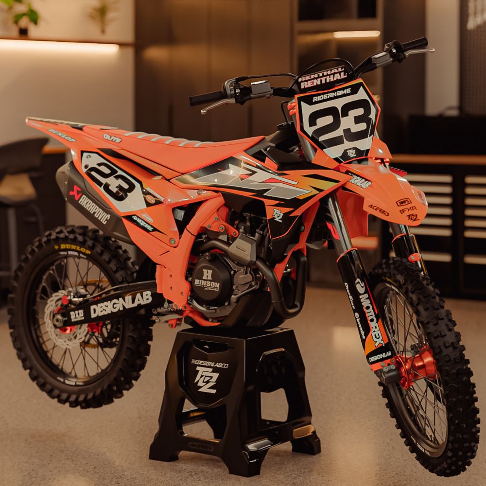 Custom motocross graphics kit produced by The Design Lab